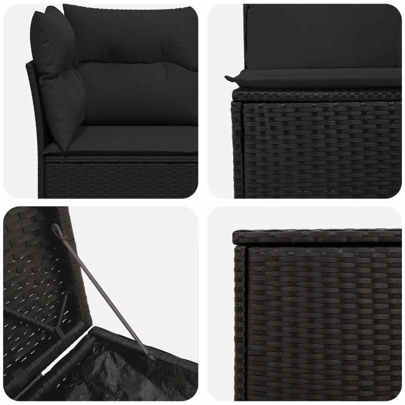 Sofos komplektas 7 pcs Juoda Poli ratanas ir plienas
