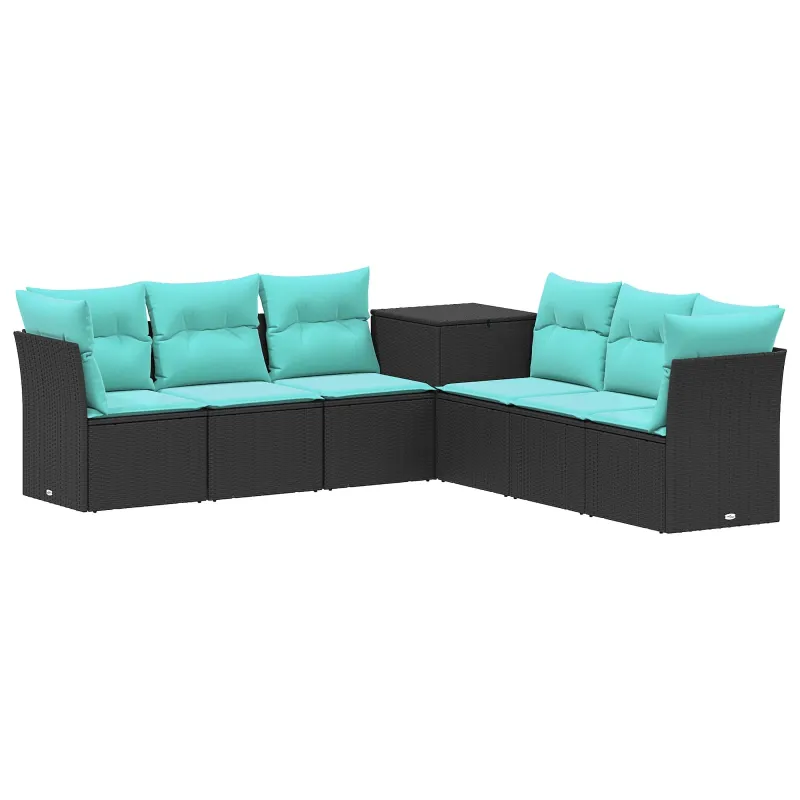 Sofos komplektas 7 pcs Juoda ir mėlyna Poli ratanas ir plienas