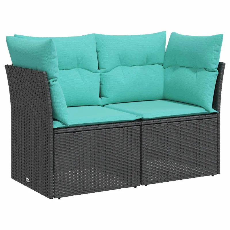 Sofos komplektas 7 pcs Juoda ir mėlyna Poli ratanas ir plienas
