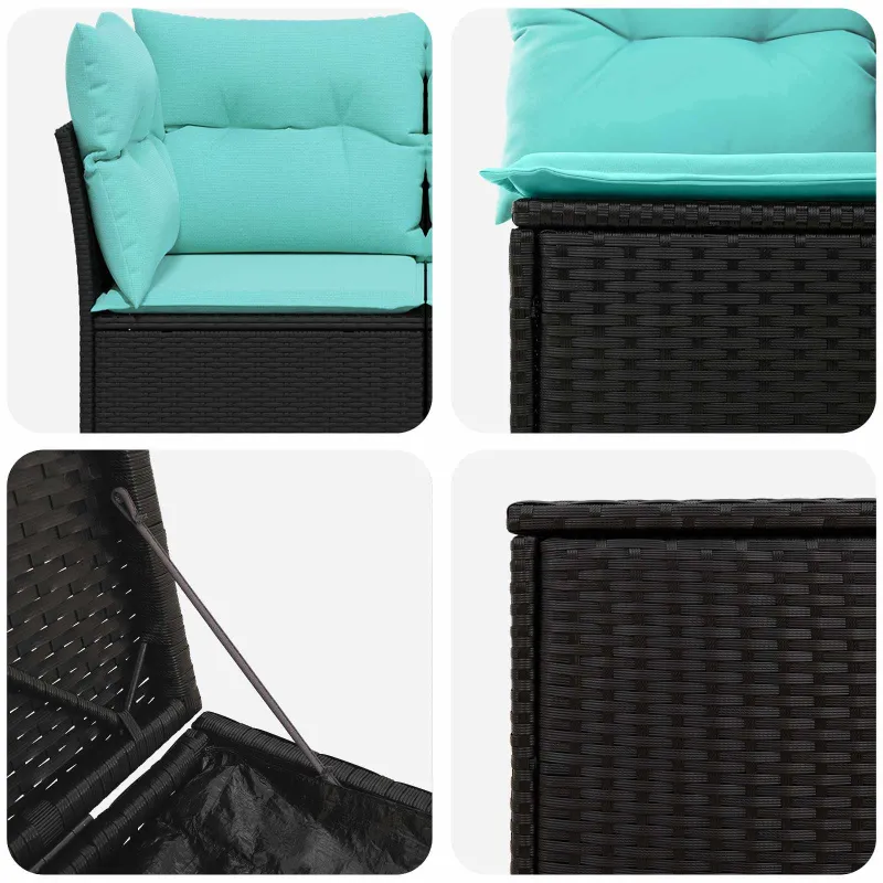 Sofos komplektas 7 pcs Juoda ir mėlyna Poli ratanas ir plienas