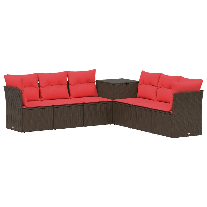 Sofos komplektas 7 pcs Ruda ir raudona Poli ratanas ir plienas