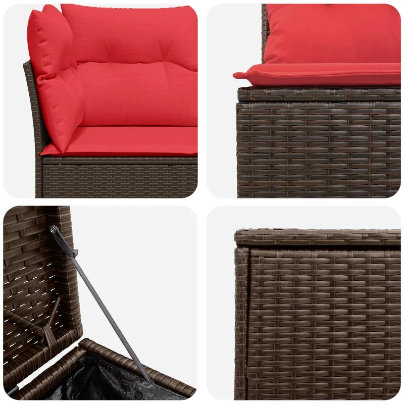 Sofos komplektas 7 pcs Ruda ir raudona Poli ratanas ir plienas