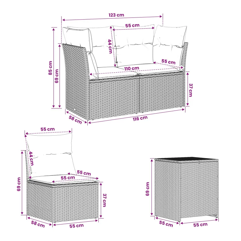 Sofos komplektas 7 pcs Ruda ir raudona Poli ratanas ir plienas