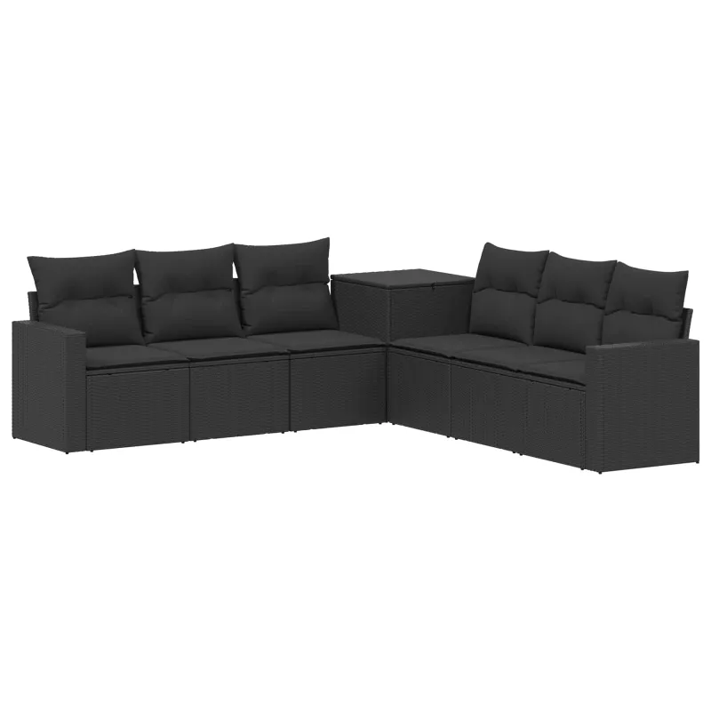 Sofos komplektas 7 pcs Juoda Poli ratanas ir plienas