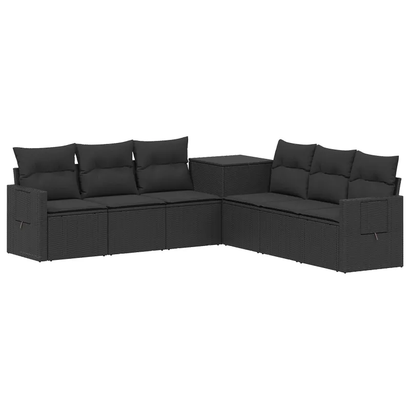 Sofos komplektas 7 pcs Juoda Poli ratanas ir plienas