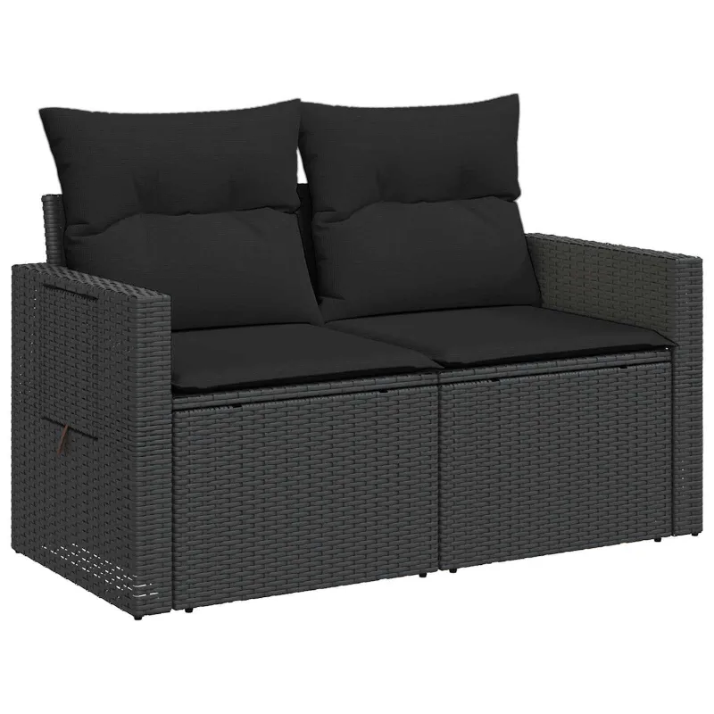 Sofos komplektas 7 pcs Juoda Poli ratanas ir plienas