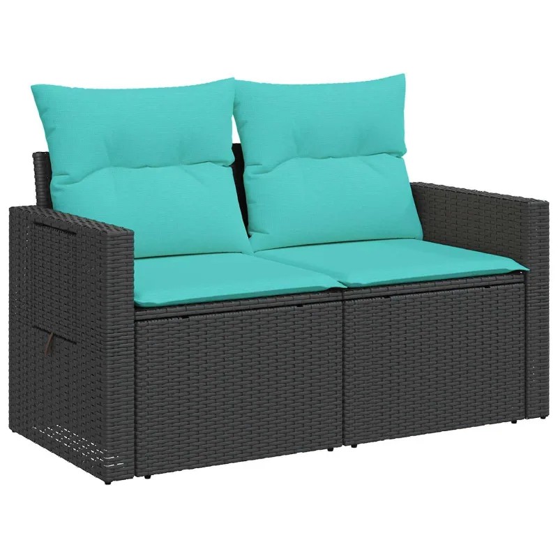 Sofos komplektas 7 pcs Juoda ir mėlyna Poli ratanas ir plienas