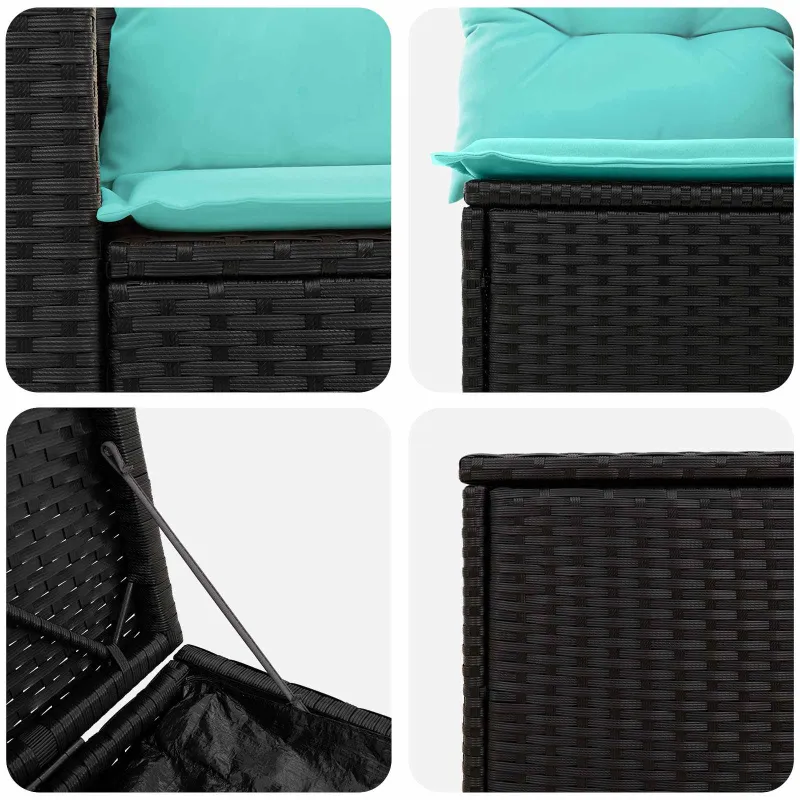 Sofos komplektas 7 pcs Juoda ir mėlyna Poli ratanas ir plienas