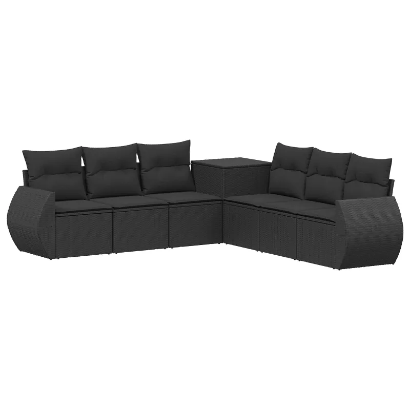 Sofos komplektas 7 pcs Juoda Poli ratanas ir plienas