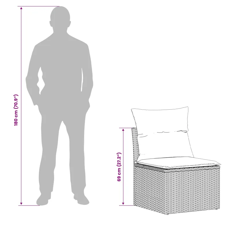 Sofos komplektas 7 pcs Juoda Poli ratanas ir plienas