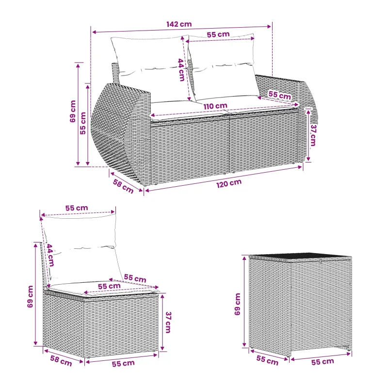 Sofos komplektas 7 pcs Ruda ir Kremavimo Balta
