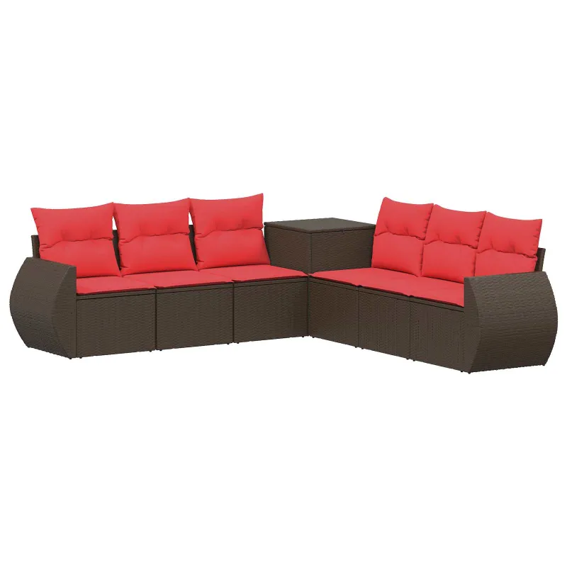 Sofos komplektas 7 pcs Ruda ir raudona Poli ratanas ir plienas