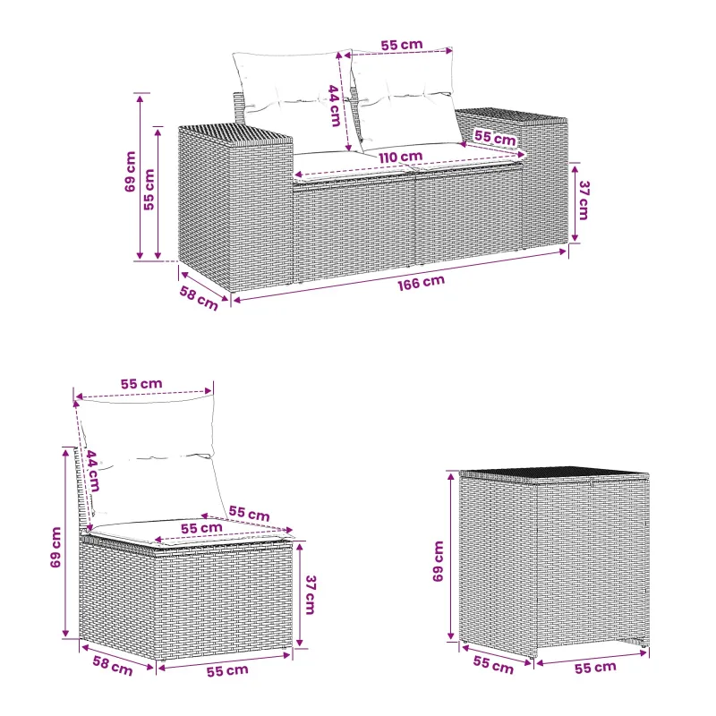 Sofos komplektas 7 pcs Juoda Poli ratanas ir plienas