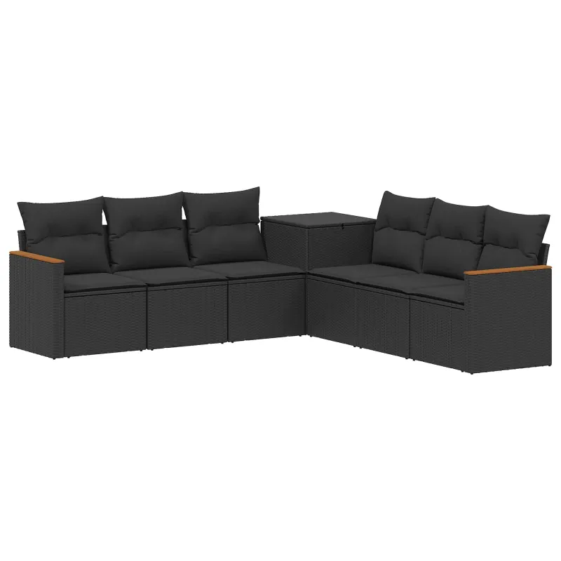 Sofos komplektas 7 pcs Juoda Poli ratanas ir plienas