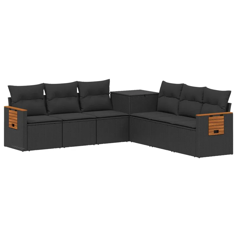 Sofos komplektas 7 pcs Juoda Poli ratanas ir plienas