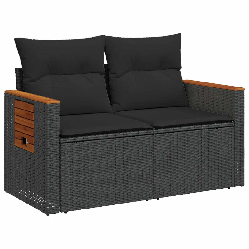 Sofos komplektas 7 pcs Juoda Poli ratanas ir plienas