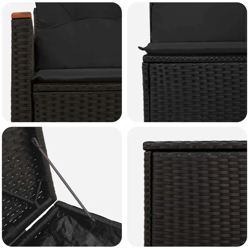 Sofos komplektas 7 pcs Juoda Poli ratanas ir plienas