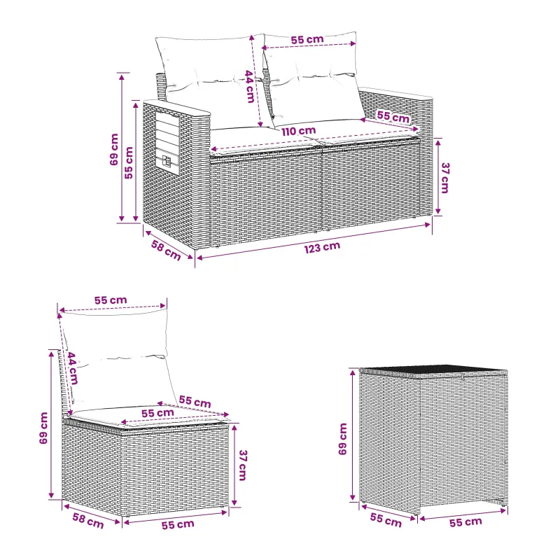 Sofos komplektas 7 pcs Juoda Poli ratanas ir plienas