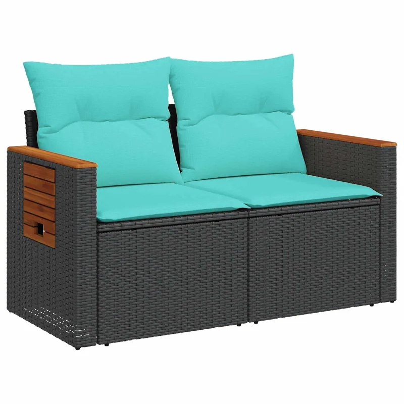Sofos komplektas 7 pcs Juoda ir mėlyna Poli ratanas ir plienas