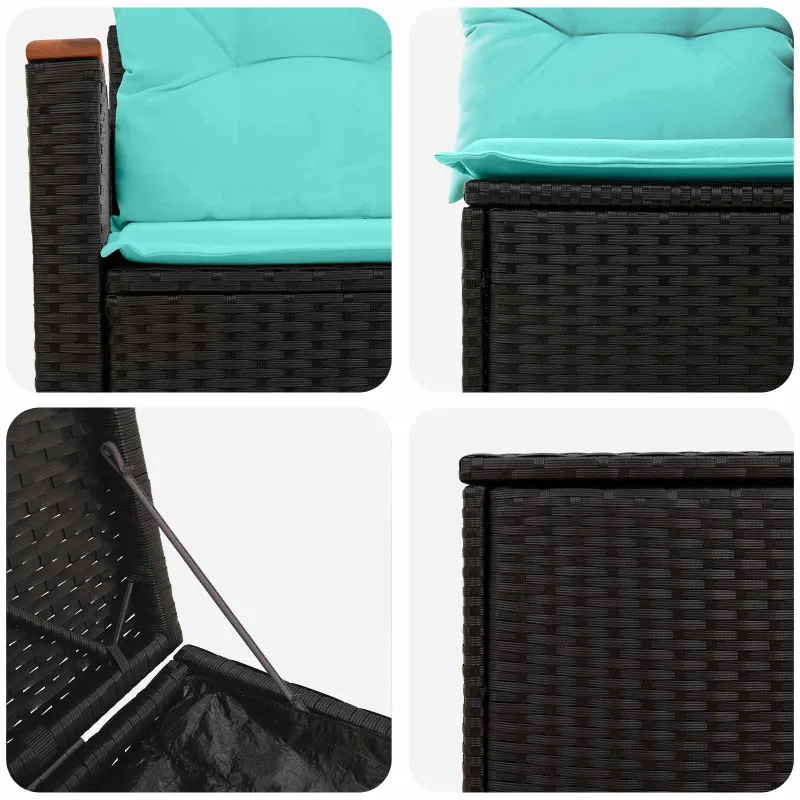 Sofos komplektas 7 pcs Juoda ir mėlyna Poli ratanas ir plienas