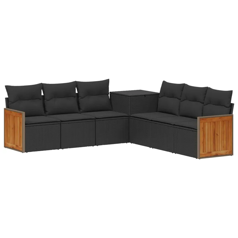 Sofos komplektas 7 pcs Juoda Poli ratanas ir plienas