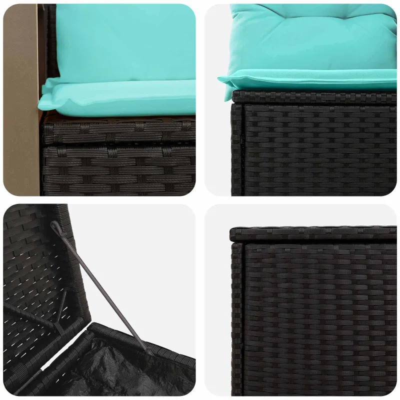 Sofos komplektas 7 pcs Juoda ir mėlyna Poli ratanas ir plienas