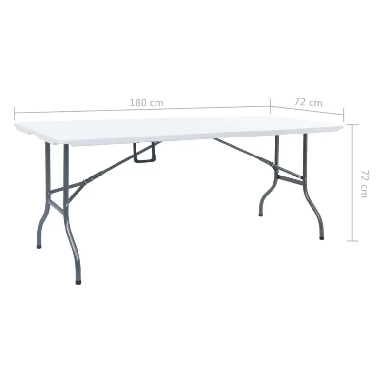 Sulankstettava puutarhapöytä, valkoinen, 180x72x72 cm, HDPE