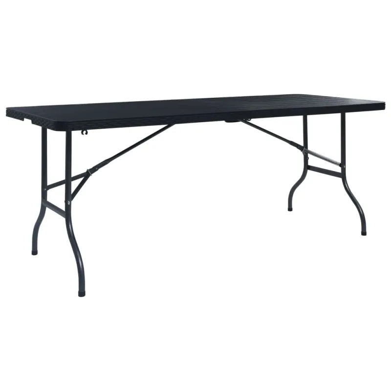 Sulankstettava puutarhapöytä, musta, 180x75x72 cm, HDPE