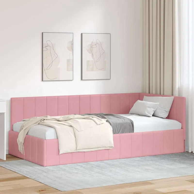 Kampinė lovos konstrukcija Rožinė 90 cm x 200 cm Aksomas