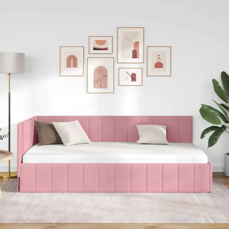 Kampinė lovos konstrukcija Rožinė 90 cm x 200 cm Aksomas