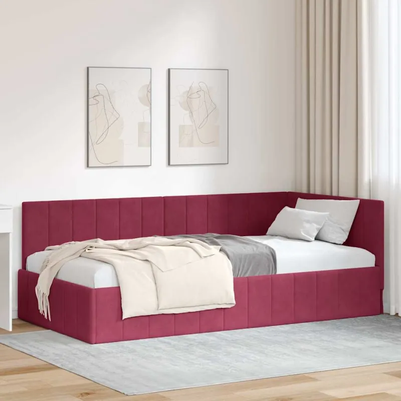 Kampinė lovos konstrukcija Vyno raudona 90 cm x 200 cm Aksomas