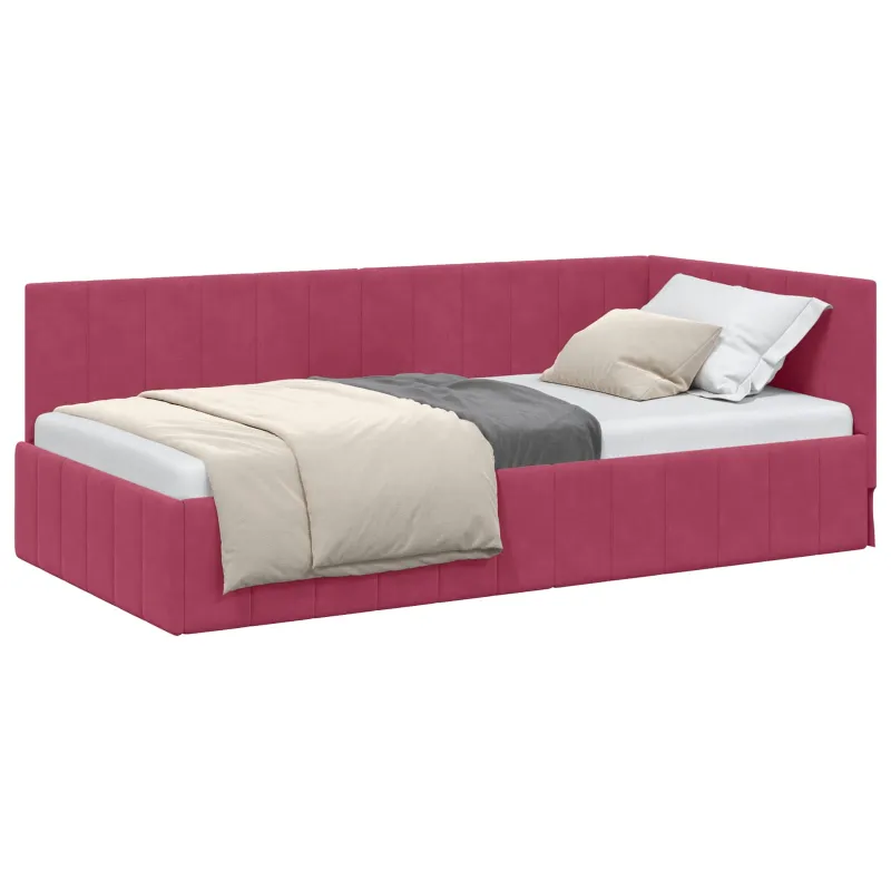 Kampinė lovos konstrukcija Vyno raudona 90 cm x 200 cm Aksomas