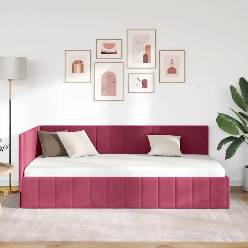 Kampinė lovos konstrukcija Vyno raudona 90 cm x 200 cm Aksomas