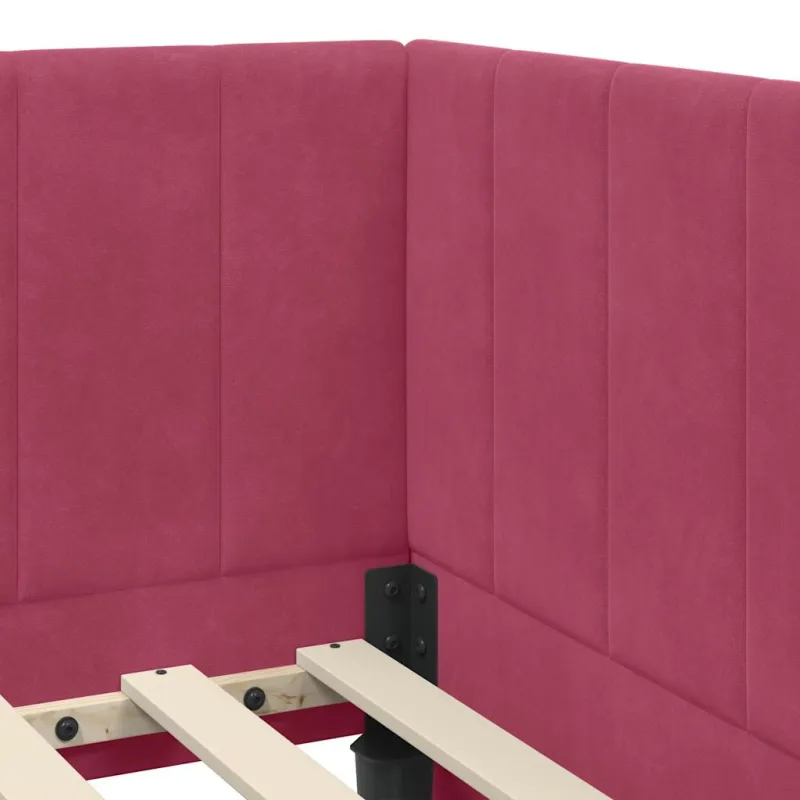 Kampinė lovos konstrukcija Vyno raudona 90 cm x 200 cm Aksomas