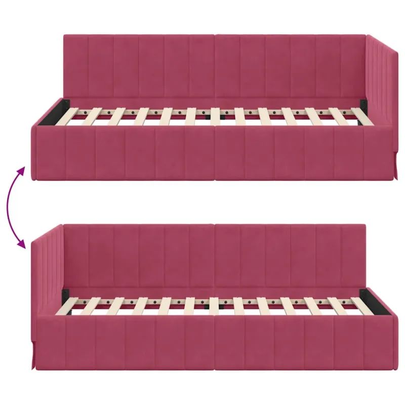 Kampinė lovos konstrukcija Vyno raudona 90 cm x 200 cm Aksomas