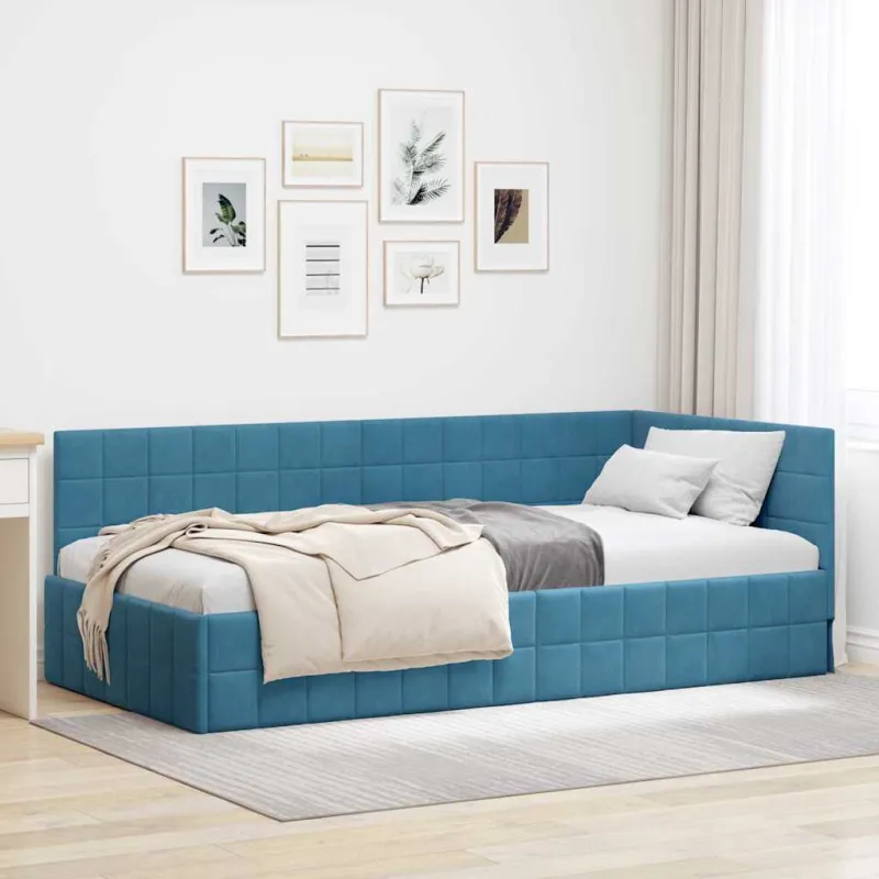 Kampinė lovos konstrukcija Mėlyna 100 cm x 200 cm Aksomas
