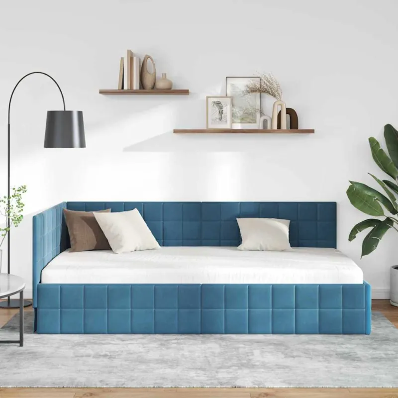 Kampinė lovos konstrukcija Mėlyna 100 cm x 200 cm Aksomas