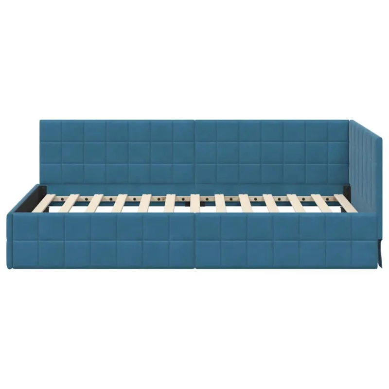 Kampinė lovos konstrukcija Mėlyna 100 cm x 200 cm Aksomas