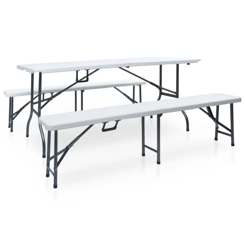 Sodo laud koos 2 pingiga, valge, 180cm, teras ja HDPE
