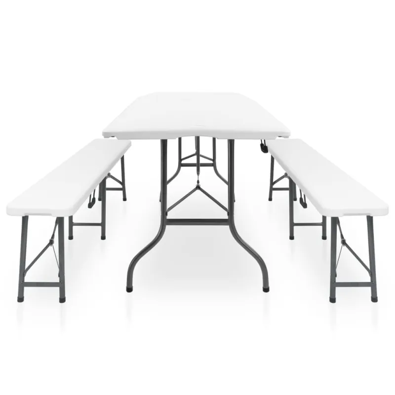 Sodo laud koos 2 pingiga, valge, 180cm, teras ja HDPE