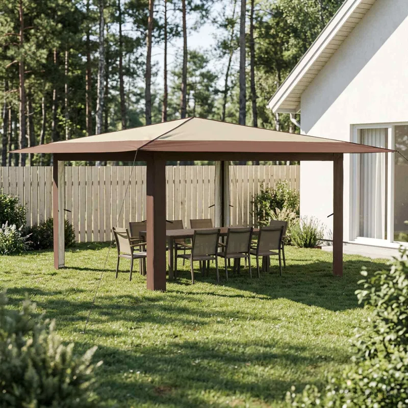 Gazebo be šoninės sienos 4 x 4 m Kremas ir rudas