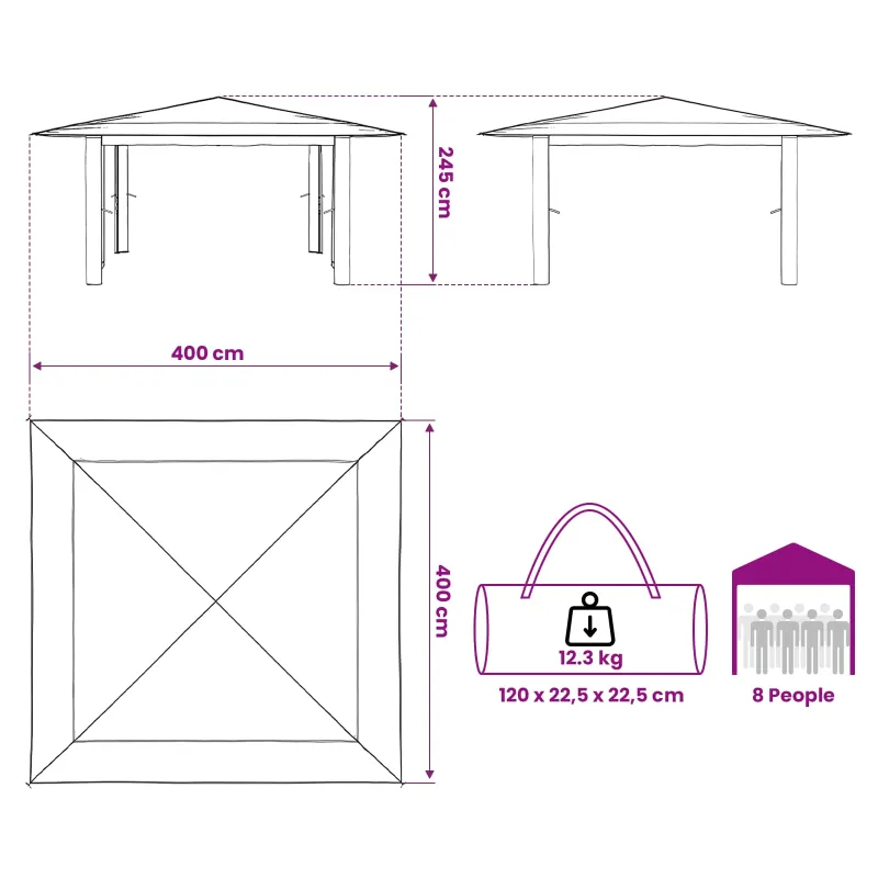 Gazebo be šoninės sienos 4 x 4 m Kremas ir rudas