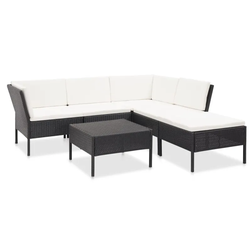 Sodo poilsio komplekti, 6 osaa, juoda, rattan materiaalilla, mukaan lukien tyynyt