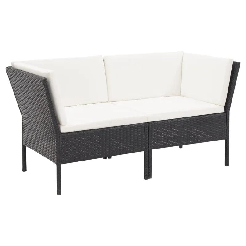Sodo poilsio komplekti, 6 osaa, juoda, rattan materiaalilla, mukaan lukien tyynyt