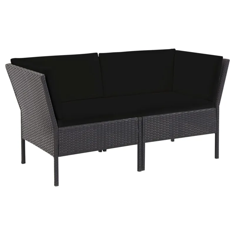 Sodo poilsio komplekti, 6 osaa, musta, rattan-tyylinen, tyynyt mukana