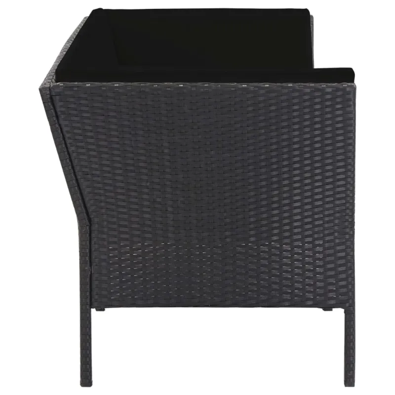 Sodo poilsio komplekti, 6 osaa, musta, rattan-tyylinen, tyynyt mukana