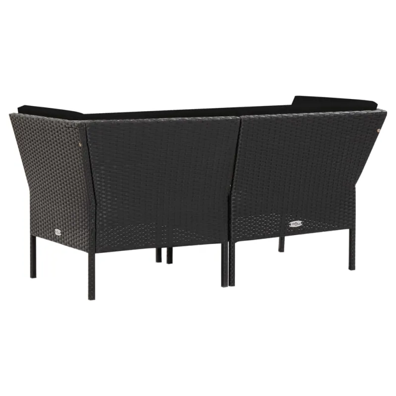 Sodo poilsio komplekti, 6 osaa, musta, rattan-tyylinen, tyynyt mukana