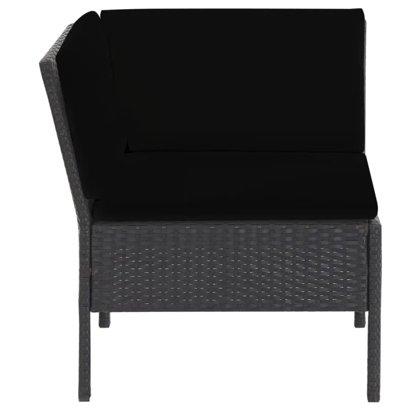 Sodo poilsio komplekti, 6 osaa, musta, rattan-tyylinen, tyynyt mukana