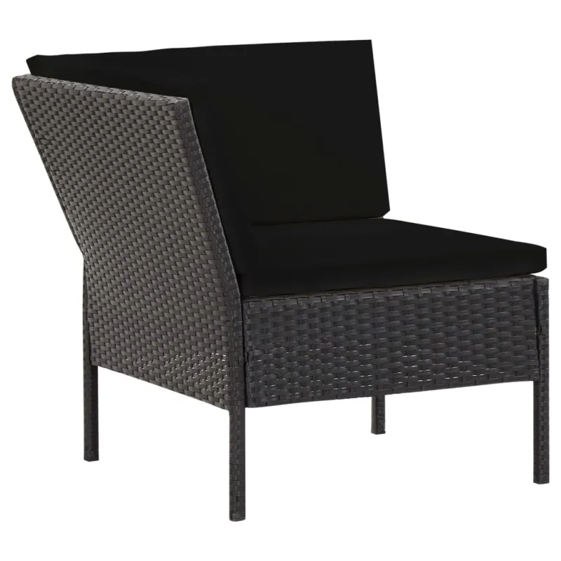 Sodo poilsio komplekti, 6 osaa, musta, rattan-tyylinen, tyynyt mukana