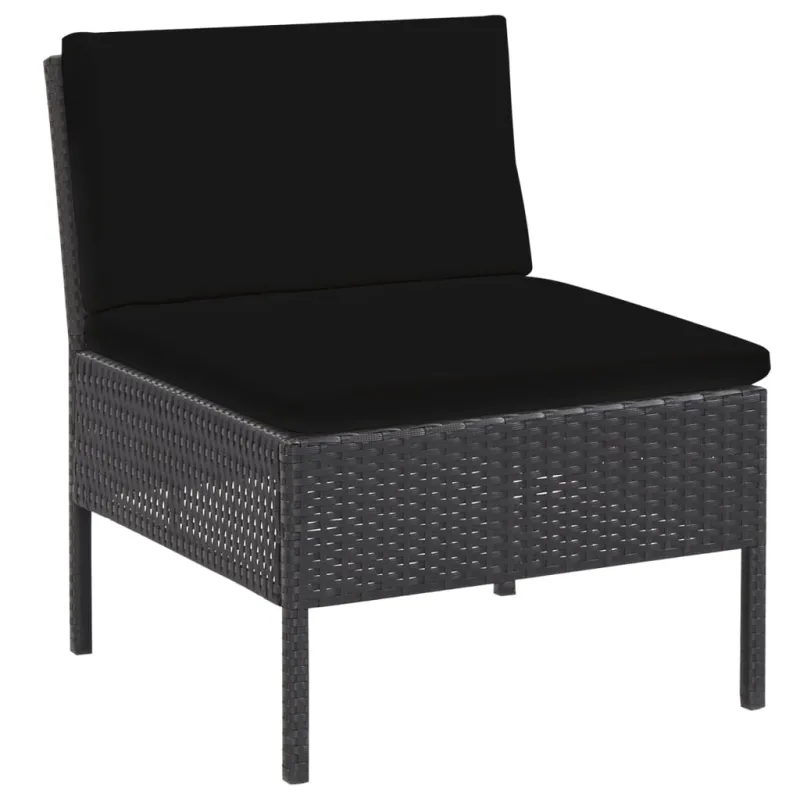 Sodo poilsio komplekti, 6 osaa, musta, rattan-tyylinen, tyynyt mukana